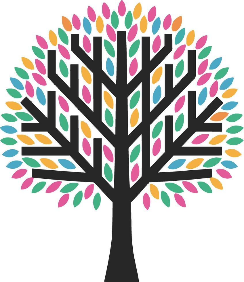 A lively tree embellished with leaves in a stunning array of colors Icon vector