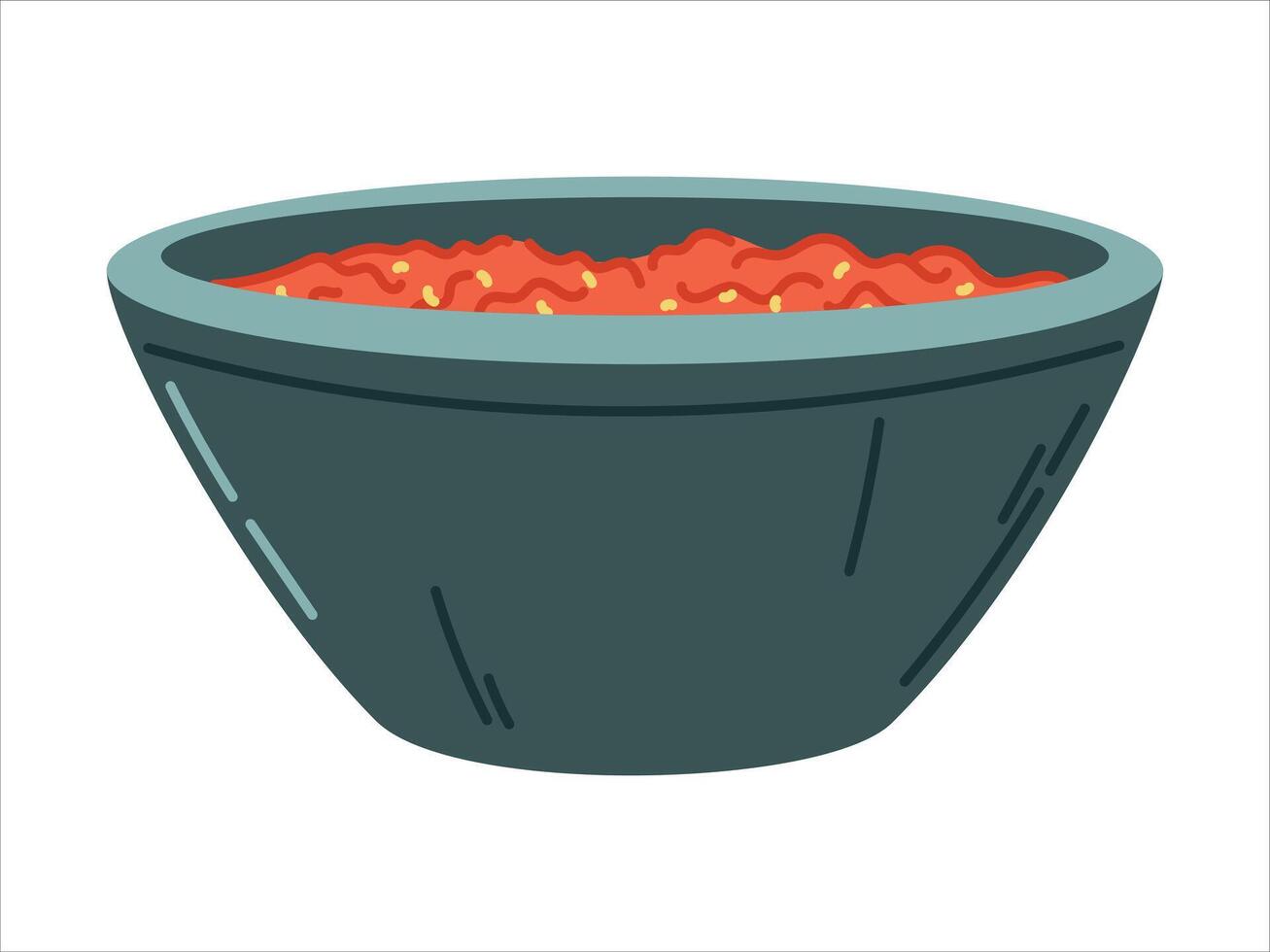 Plate or bowl with red soup or sauce. isolated flat food illustration. vector
