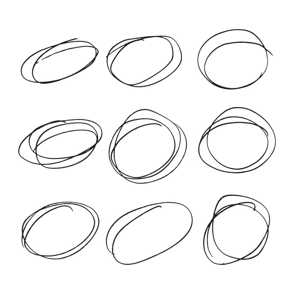 A set of unique, hand-drawn abstract circle sketches. Perfect for artistic backgrounds, creative designs, and modern aesthetics. Suitable for various digital and print projects. vector