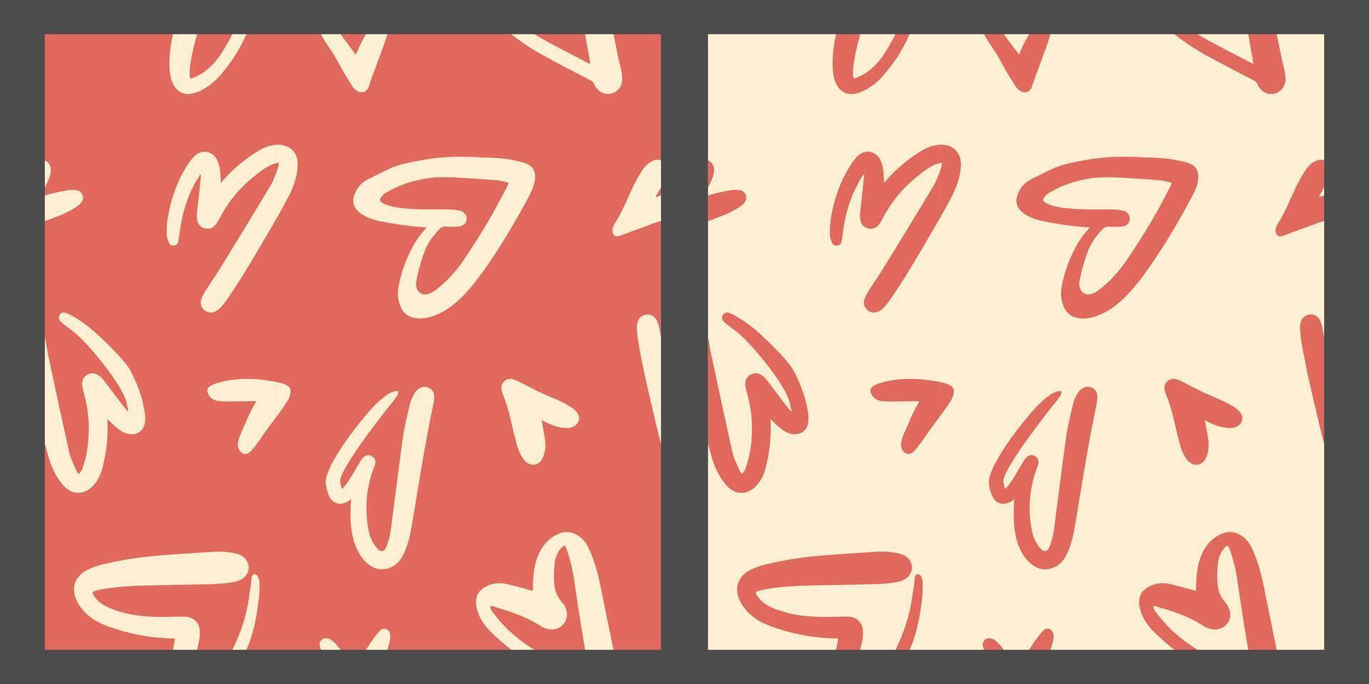Hand drawn scribble hearts seamless patterns minimal design set vector