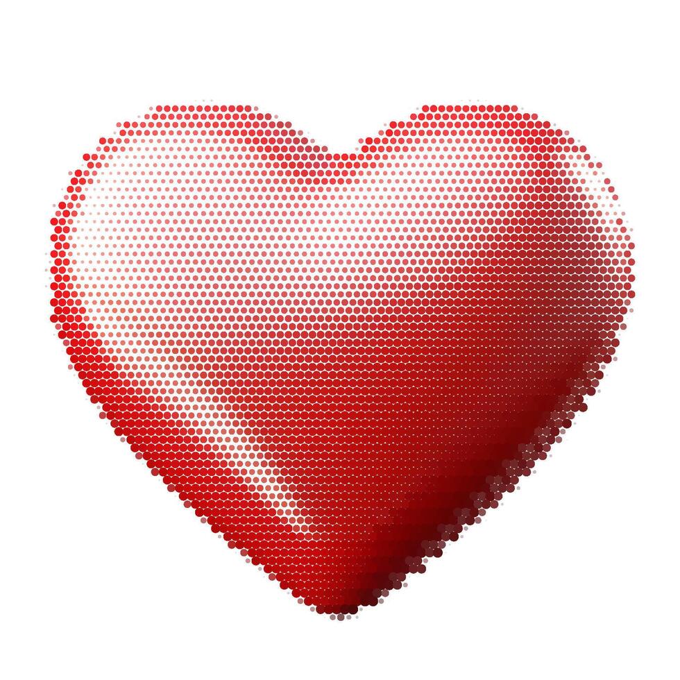 Halftone dotted red heart shape for trendy y2k retro collage. textured photocopy effect 3d heart vector