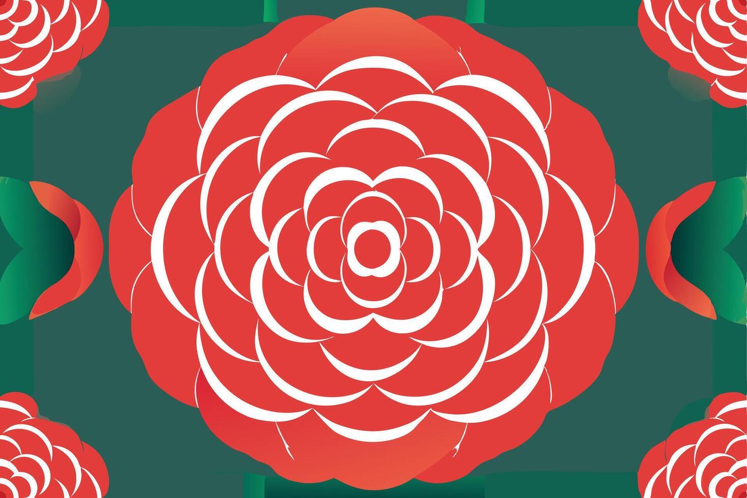 Red Rose Flower Pattern Green Background vector