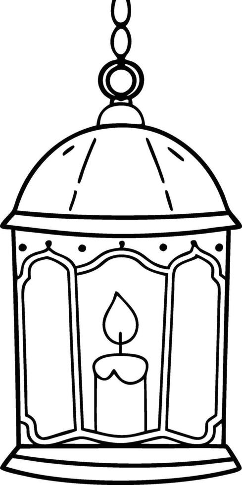 Ornate Hanging Lantern with Lit Candle vector