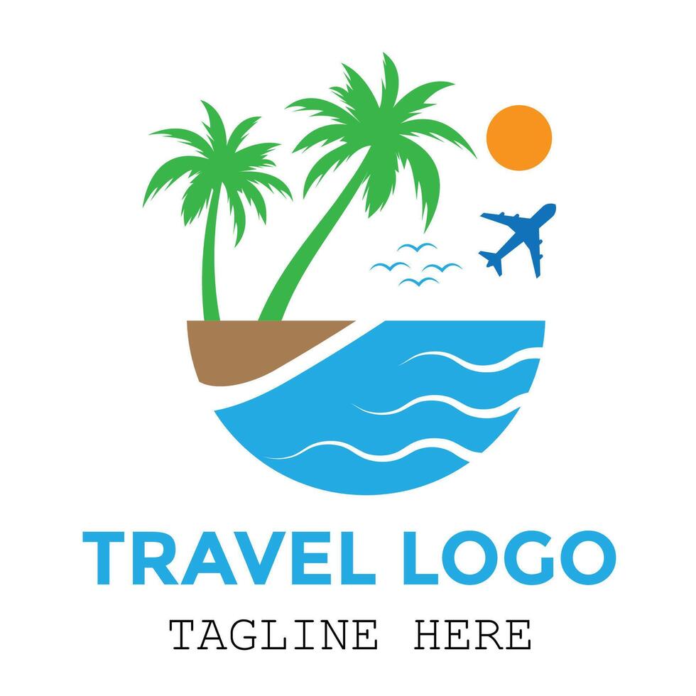 Professional traveling with Island beach and palms tree logo design vector