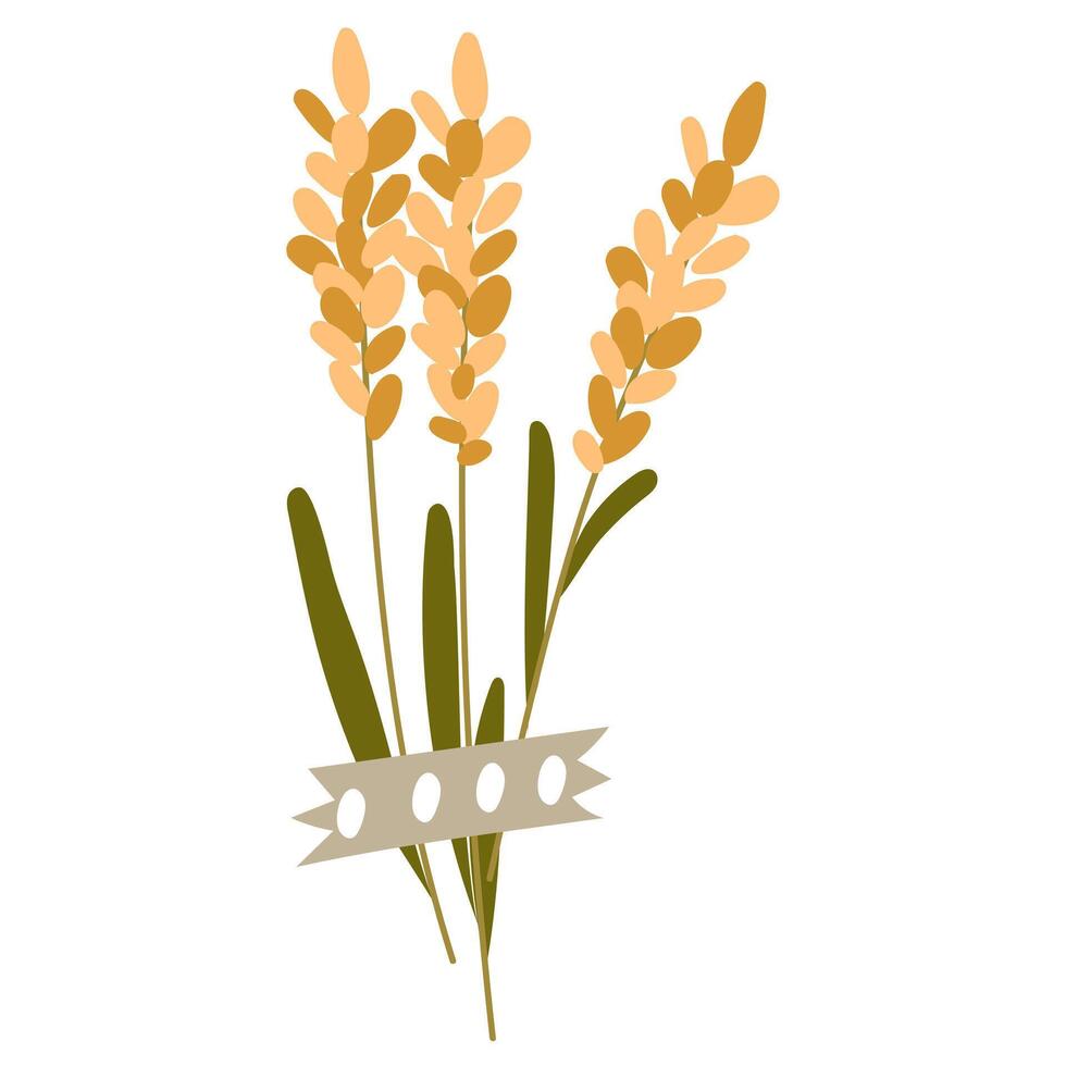 flat illustration of a spring flower from a herbarium. Yellow lavender. Dried flower on a white. decorative element of floral design. herbs, leaves of plant with piece of tape. botanical illustration vector