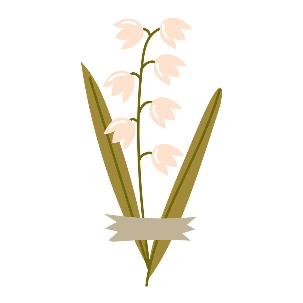 flat illustration of a spring flower from a herbarium. Lily. Dried flower on a white. decorative element of floral design. Dried flowers, herbs, leaves of plant with a piece of tape. botanical vector