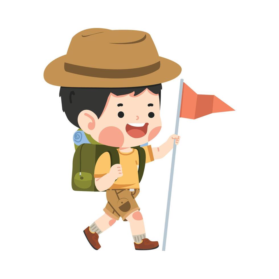 Cartoon boy scout holding flag vector