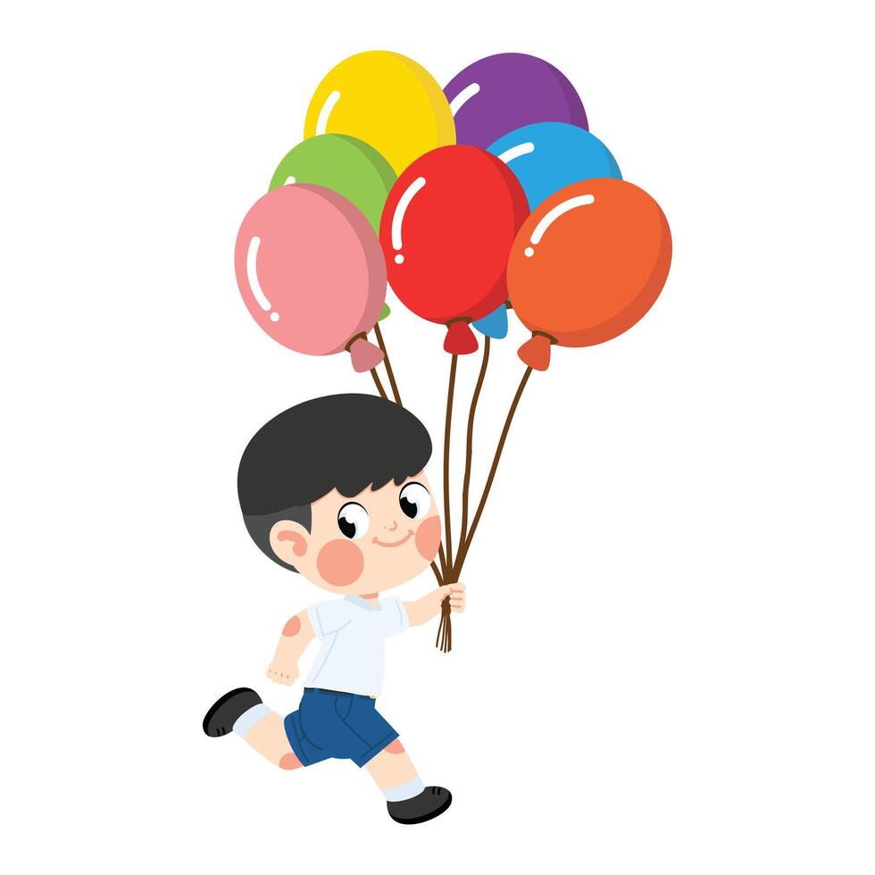 Kid boy running with balloon vector