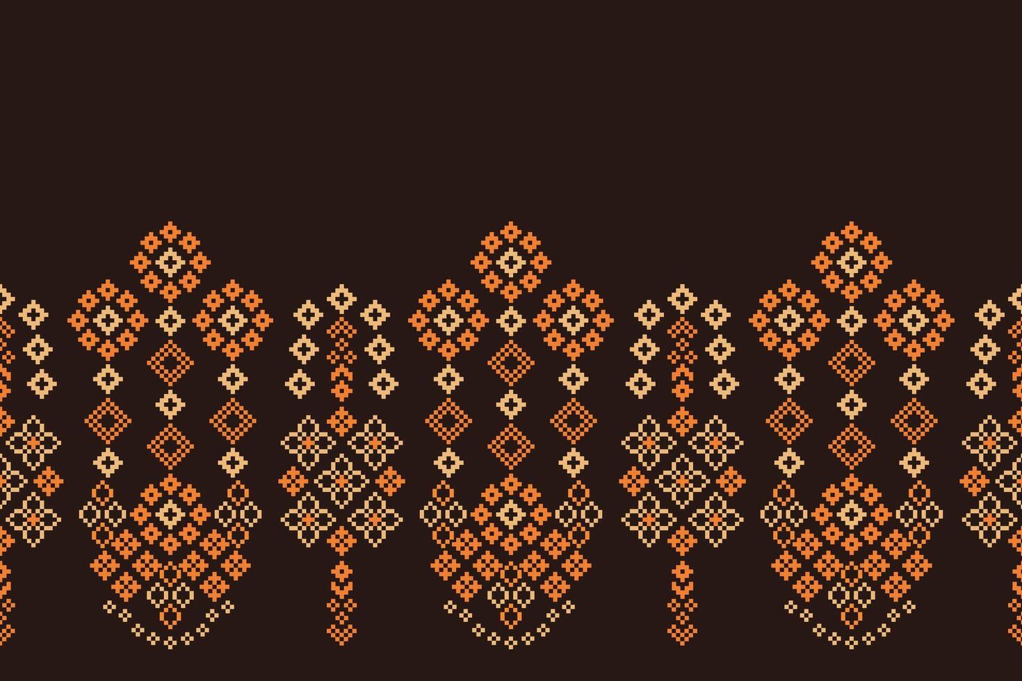 Motif art design fabric pattern brown color background pixel art decor wallpaper ethnic. vector