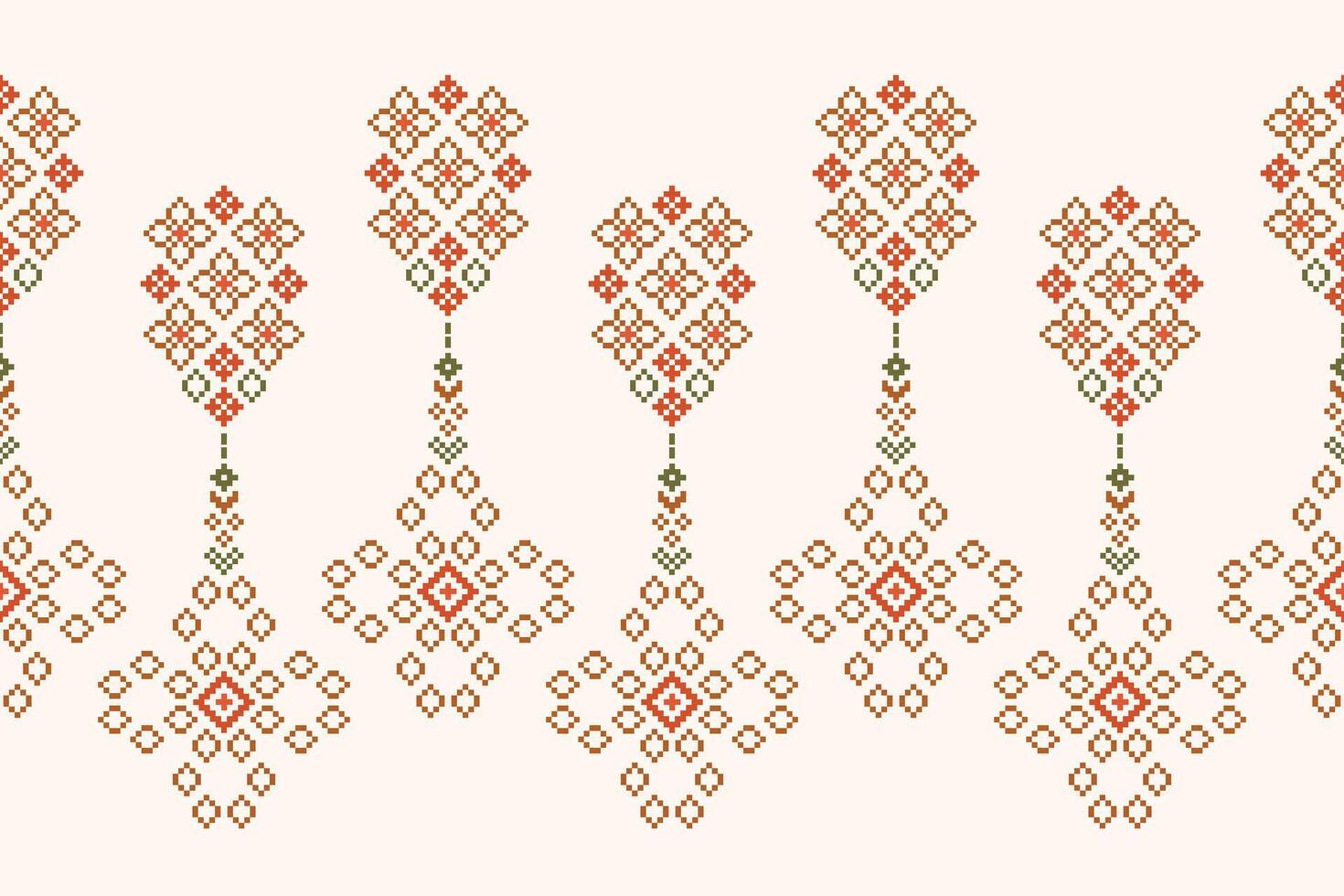 Pixel art design brown cream color background fabric pattern motif art. vector