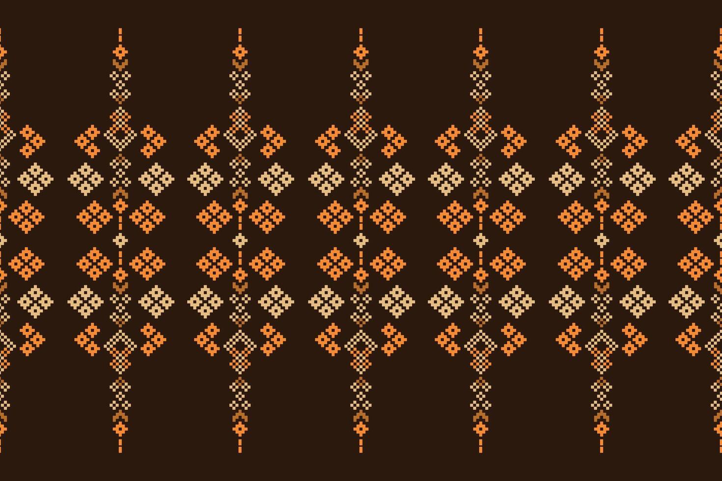 Pixel art geometric ethnic pattern motif fabric pattern with brown background decor. vector
