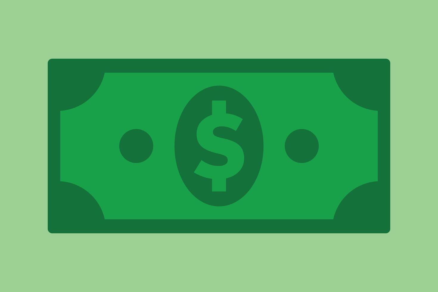 A simple green rectangular icon depicting a US dollar bill with a large dollar sign in the center. vector