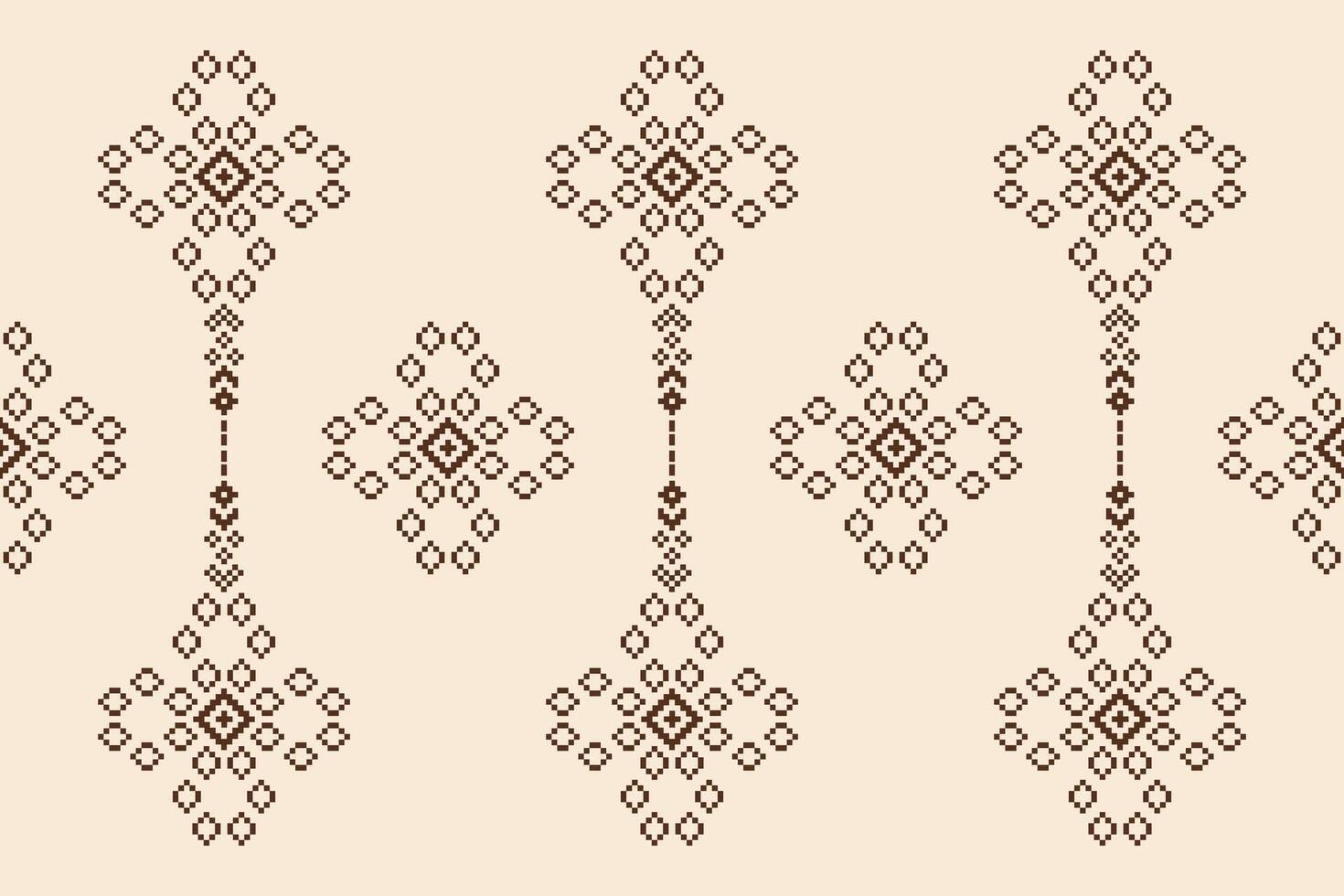 Brown cream color background pixel art design fabric pattern motif. vector