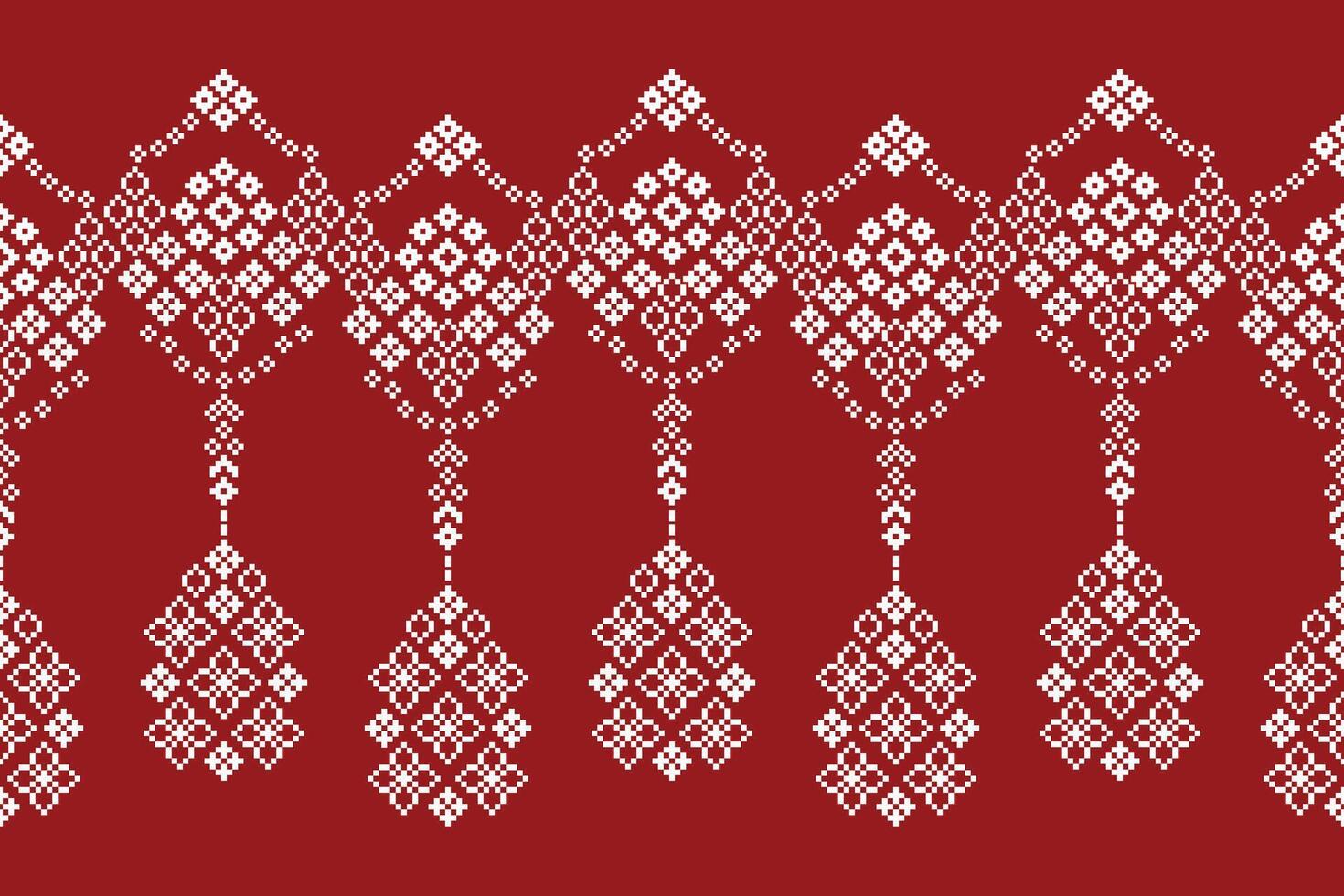 Pixel design red color background fabric pattern motif art design decor. vector