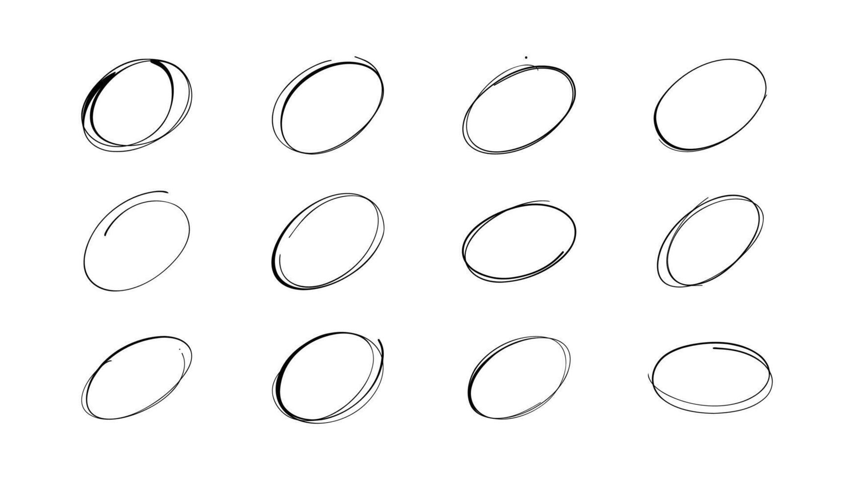 12 Hand Drawn Doodle Ovals vector