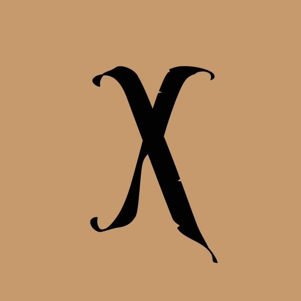 Letter in the Gothic style. Alphabet. The symbol is isolated on a golden background. Calligraphy and lettering. Medieval Latin letter. Logo for the company. Monogram. vector
