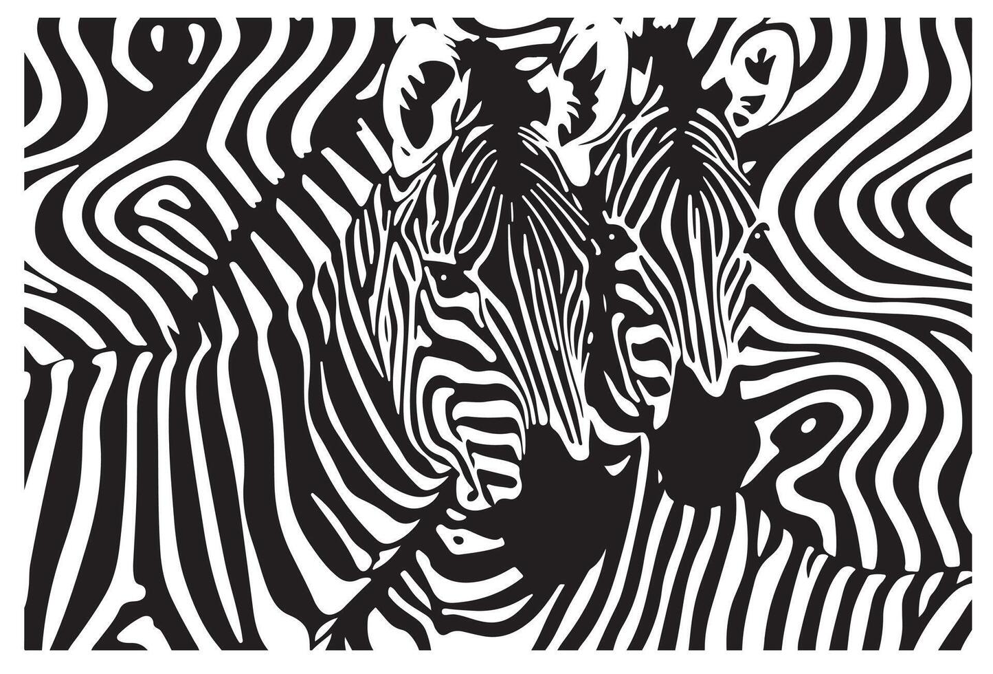Two zebras are in a black and white pattern vector