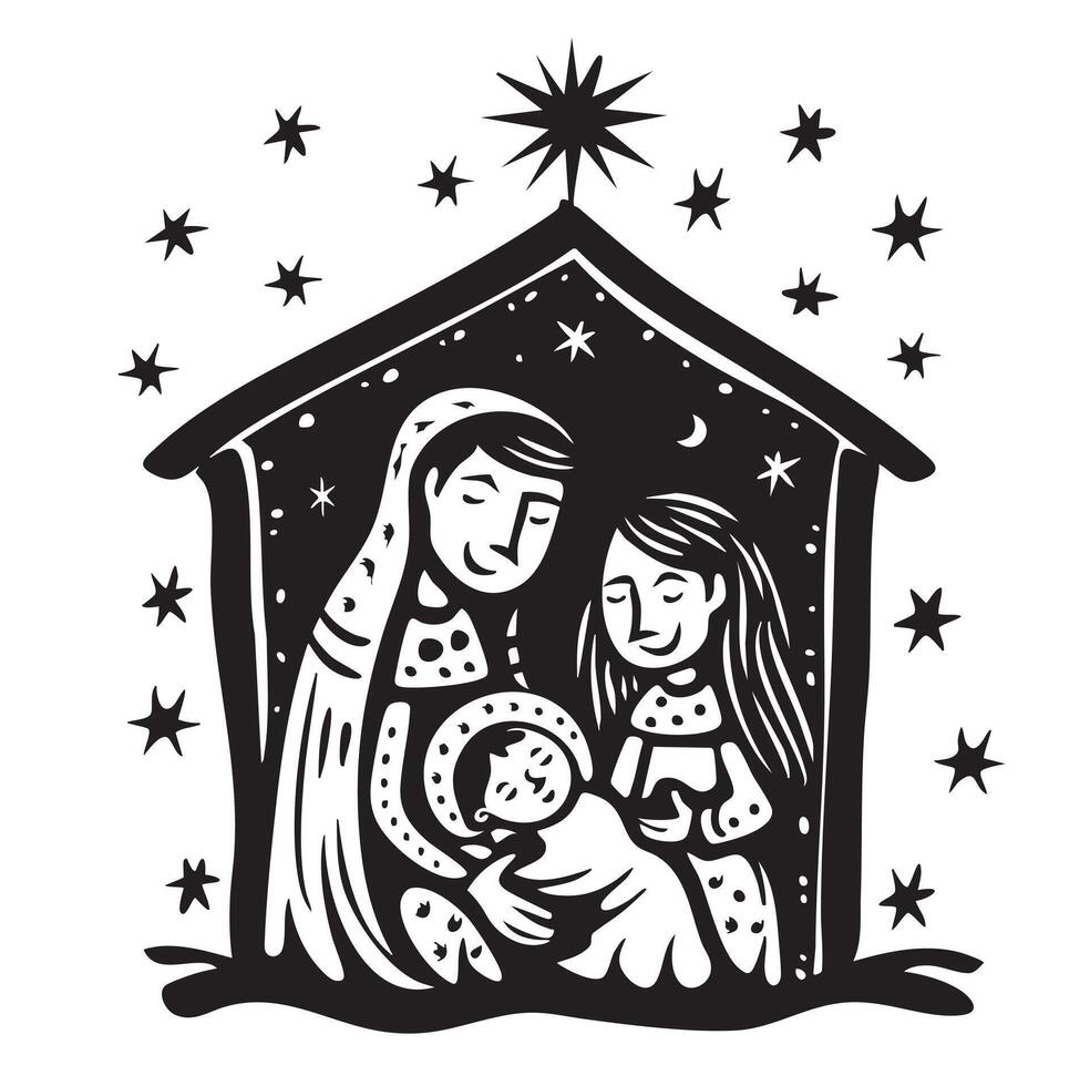 Christmas nativity scene with jesus, mary and baby jesus vector