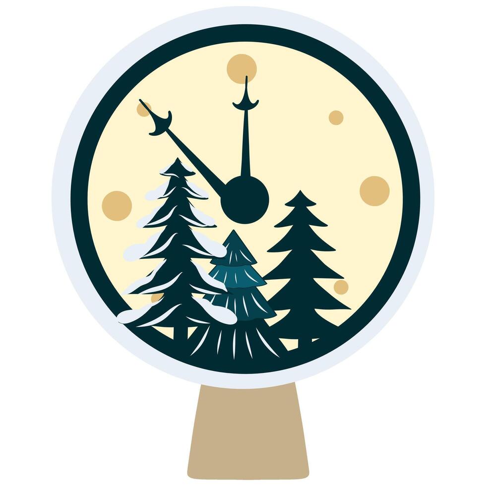 Christmas Clock with christmas trees inside, Christmas illustration vector