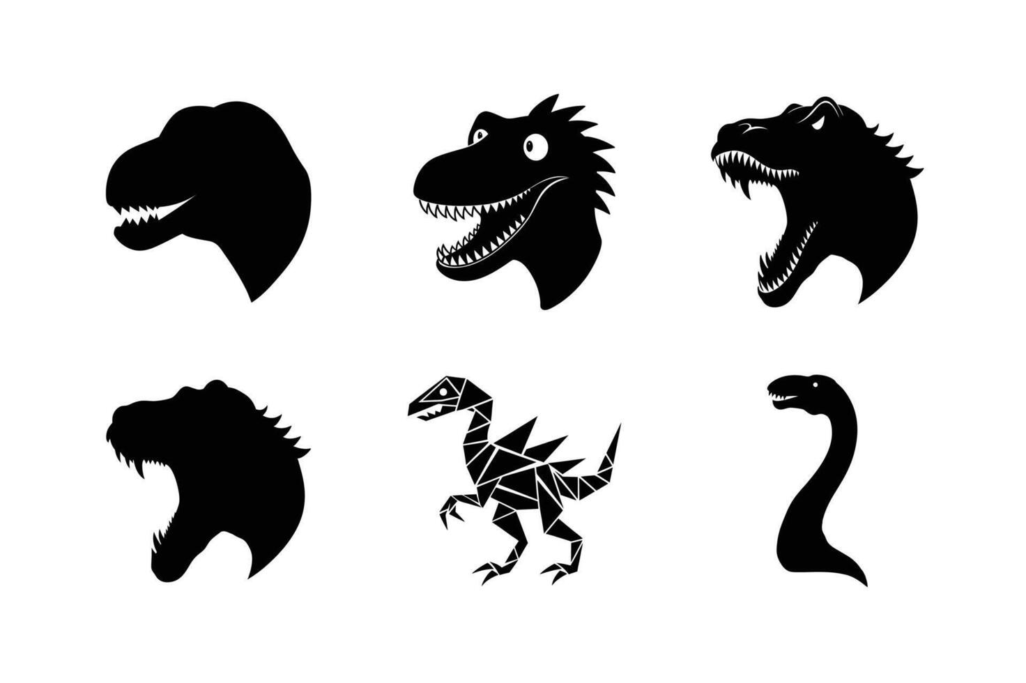 Dinosaur Head Silhouettes On A White Background vector