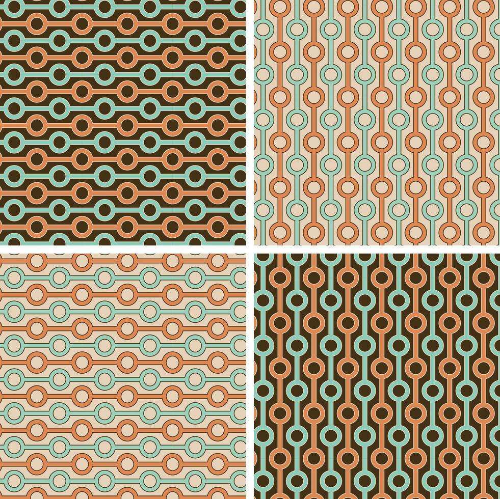 Abstract seamless pattern with brown orange blue circles and stripes vector