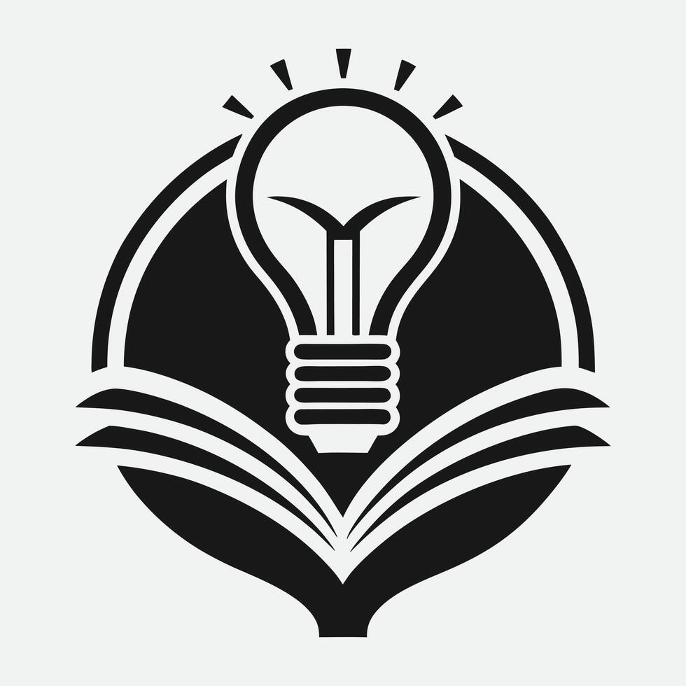 Minimalist Black and White Open Book Logo Icon for Educational Themes. vector