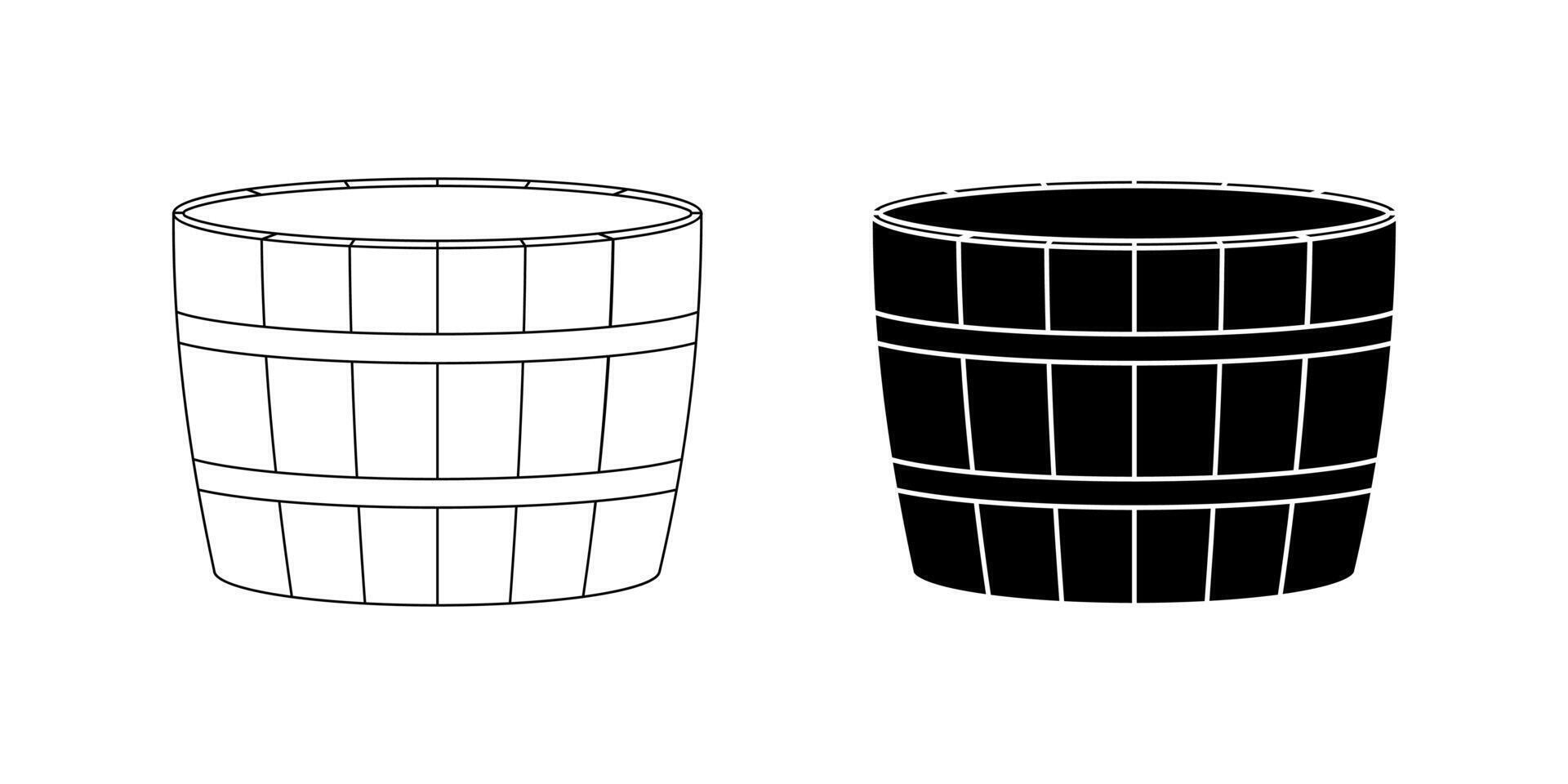 outline silhouette wooden tub icon set isolated on white background vector