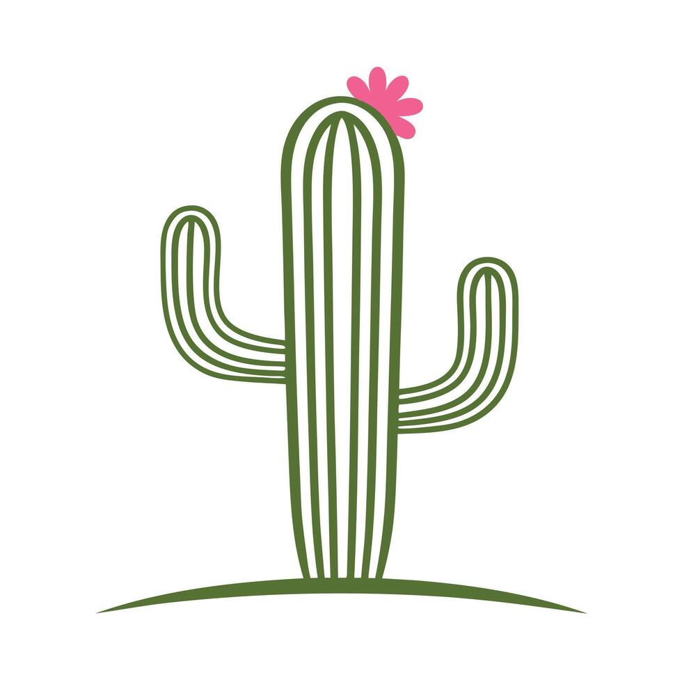 Minimalist Cactus Illustration with Flowers vector