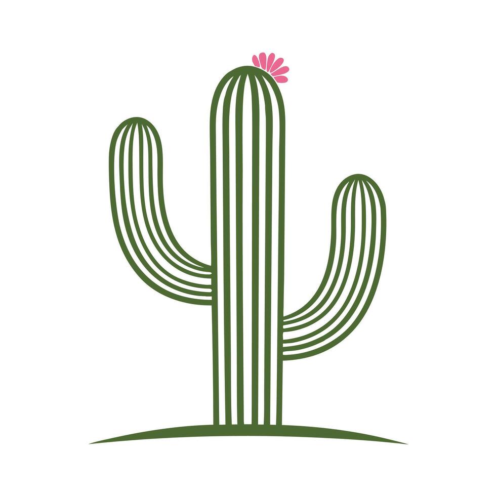 Green Cactus Icon with Pink Flowers vector