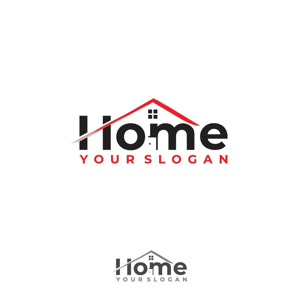 Simple letter Home logo design concept with brush shaped roof with door and windows vector