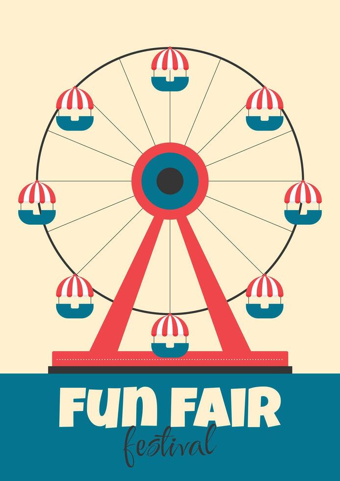 Fun fair festival banner or poster. Ferris wheel in flat style. illustration vector