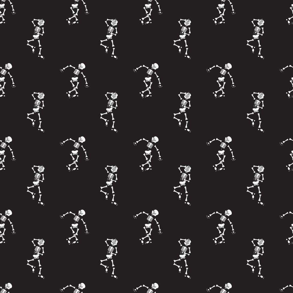 Dancing skeletons on a black background. Seamless pattern. vector