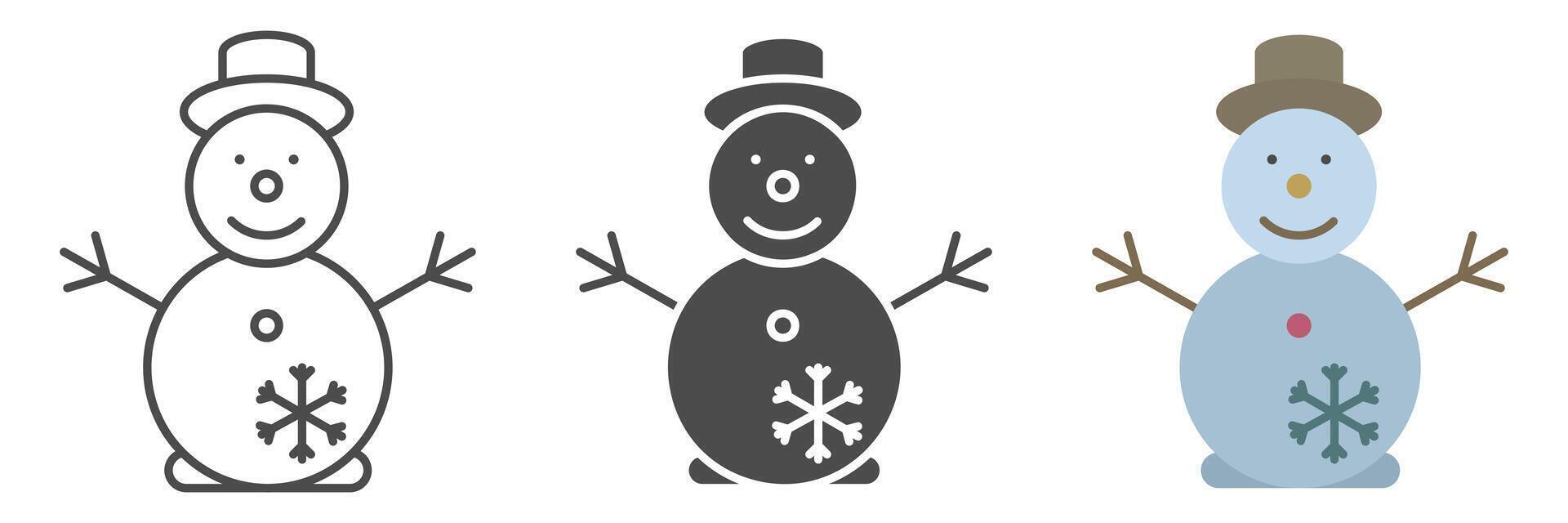 Drawing of a snowman. Christmas snowman in different styles. Snowman. Symbol of Christmas. vector