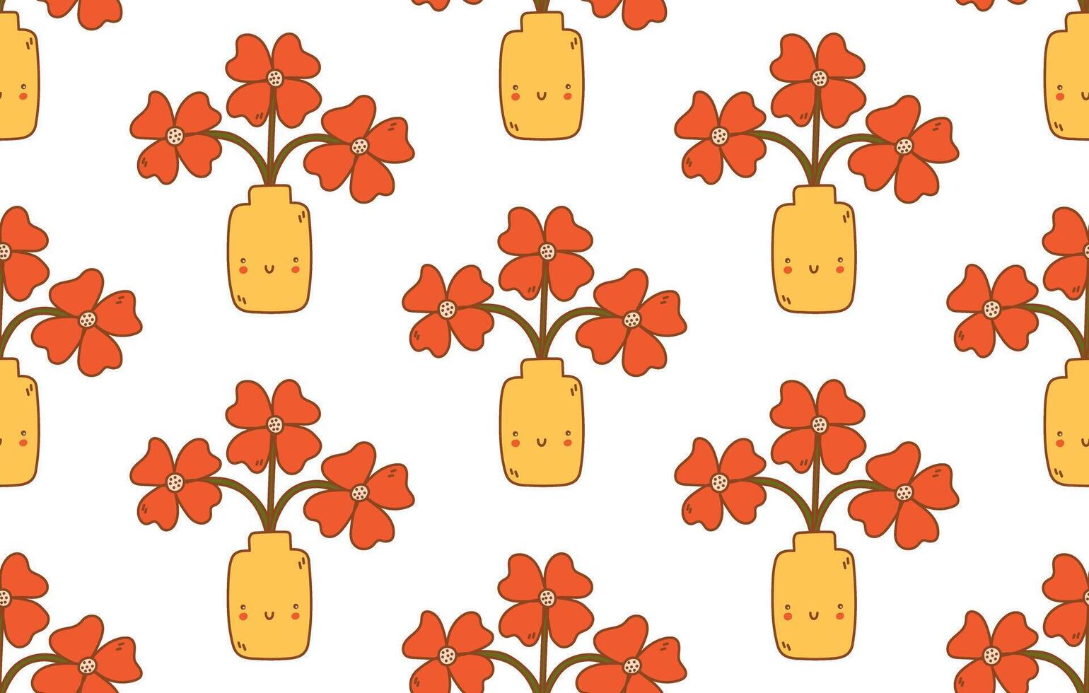 Doodle poppy seamless pattern. Hand Drawn Cute Flower isolated on a white background. illustration vector