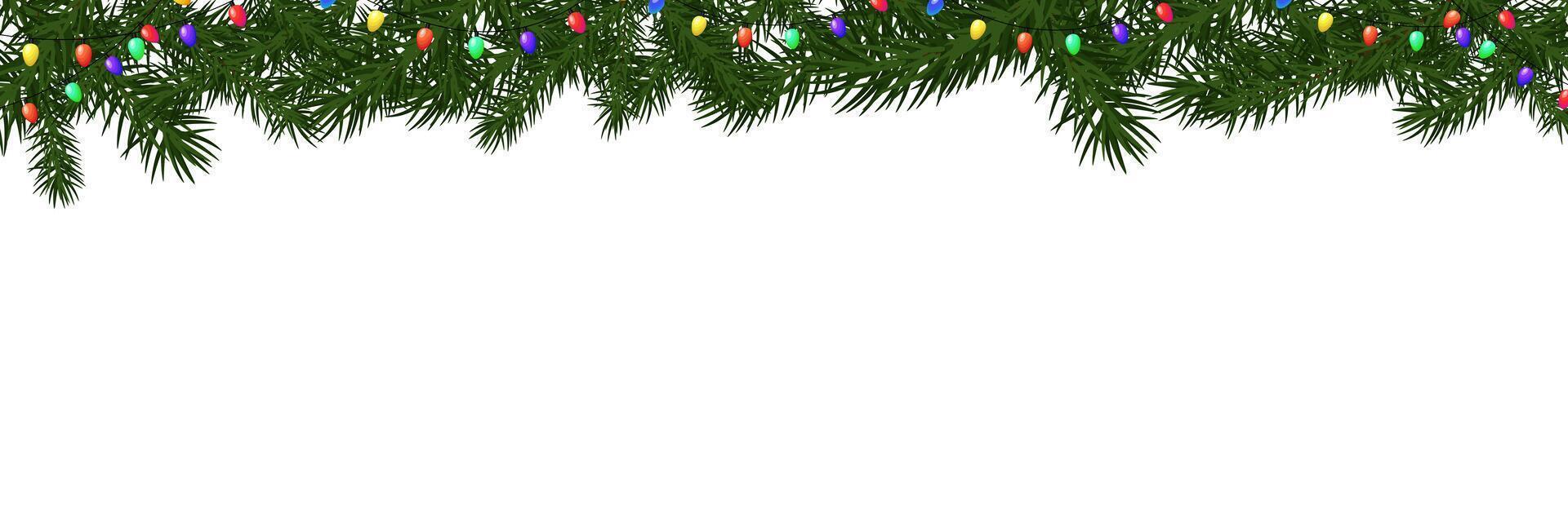 Christmas Tree Branch And Light Bulb Decoration Isolated On White Background. vector