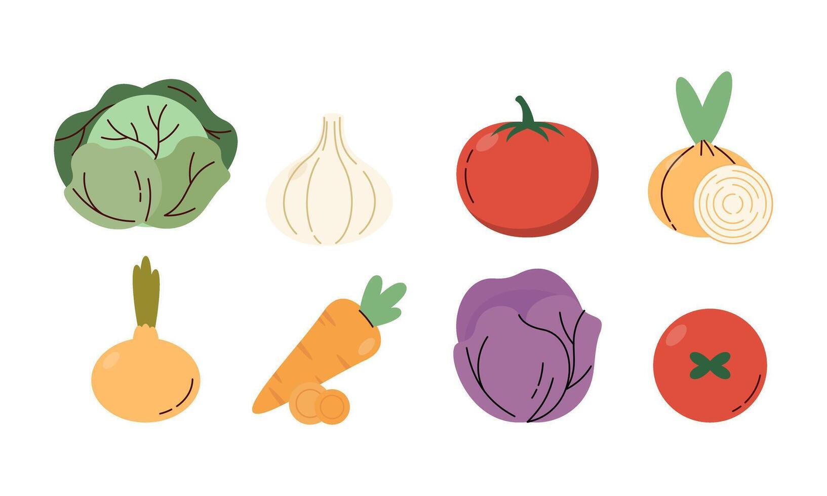 Collection of Hand-Drawn Illustrations of Healthy Vegetables on a White Background. vector