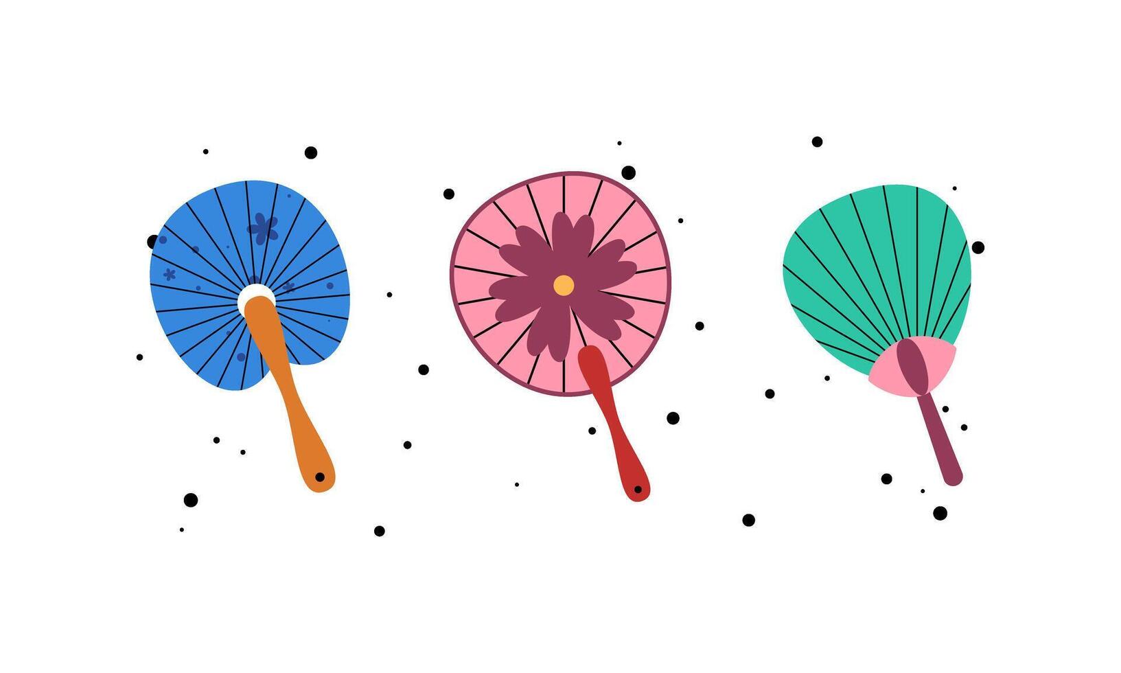 Paper Fans in Different Shapes. Cartoon Designs Inspired by Chinese and Japanese Styles. vector