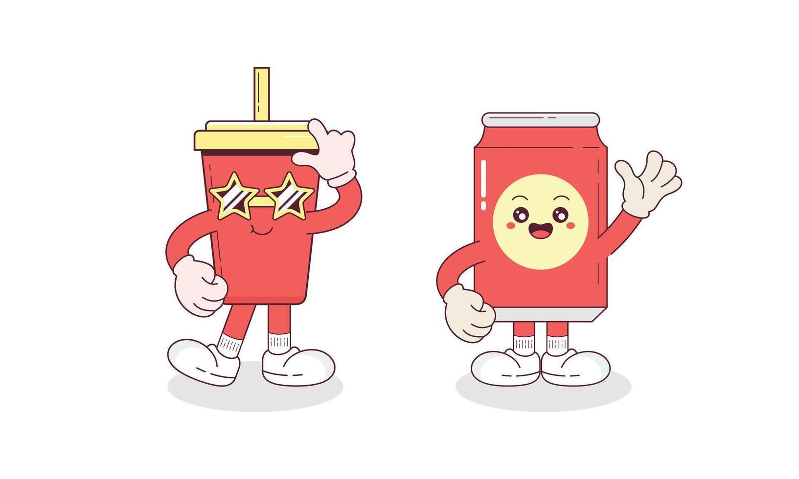 Set of Cute Toon Retro Groovy Movie and Cinema Mascot Cartoon Character Illustration vector