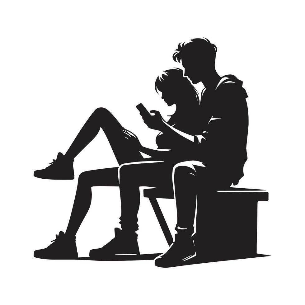 A silhouette of a man and woman sitting on a bench vector
