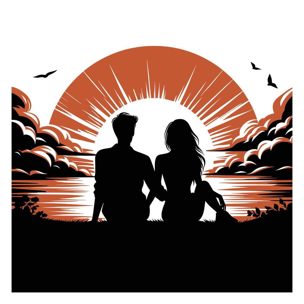 Couple sitting on the beach vector