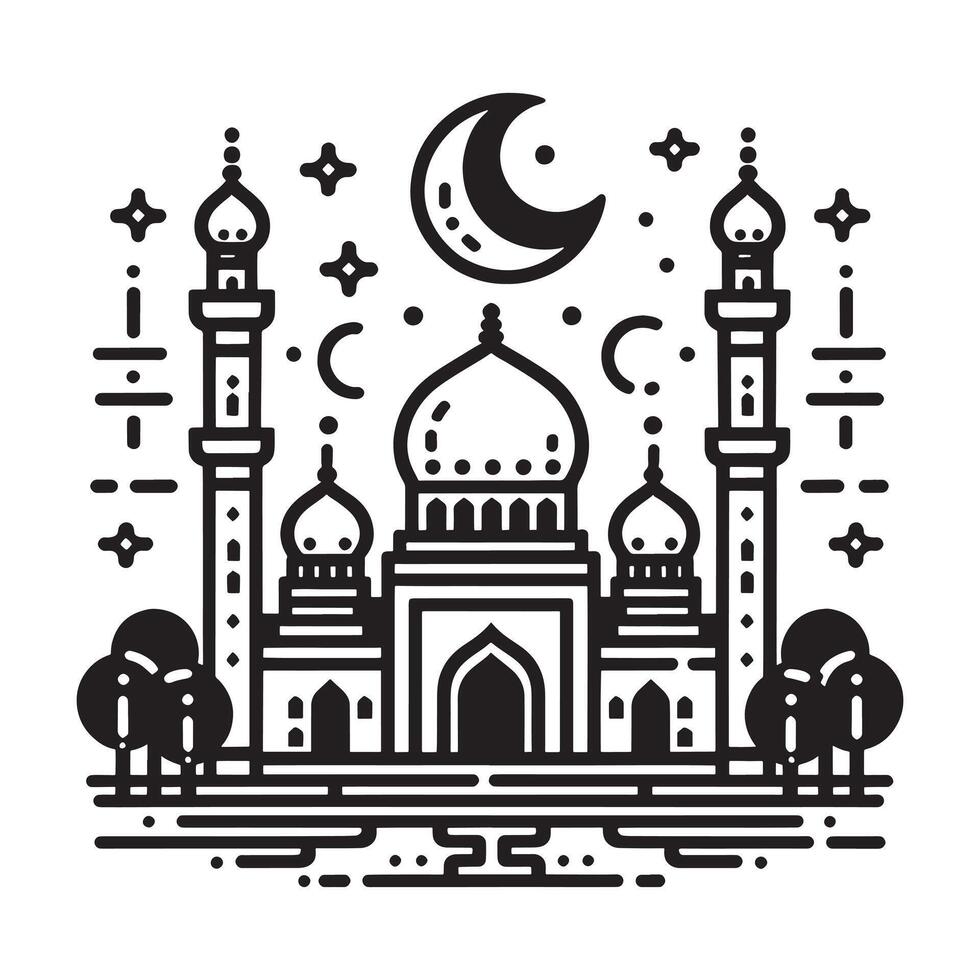 Islamic mosque with moon and stars vector