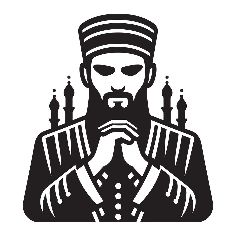 The muslim man with beard and hat is praying vector