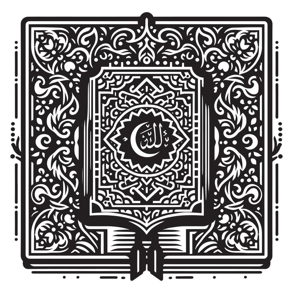 The islamic book of islam in a black and white design vector