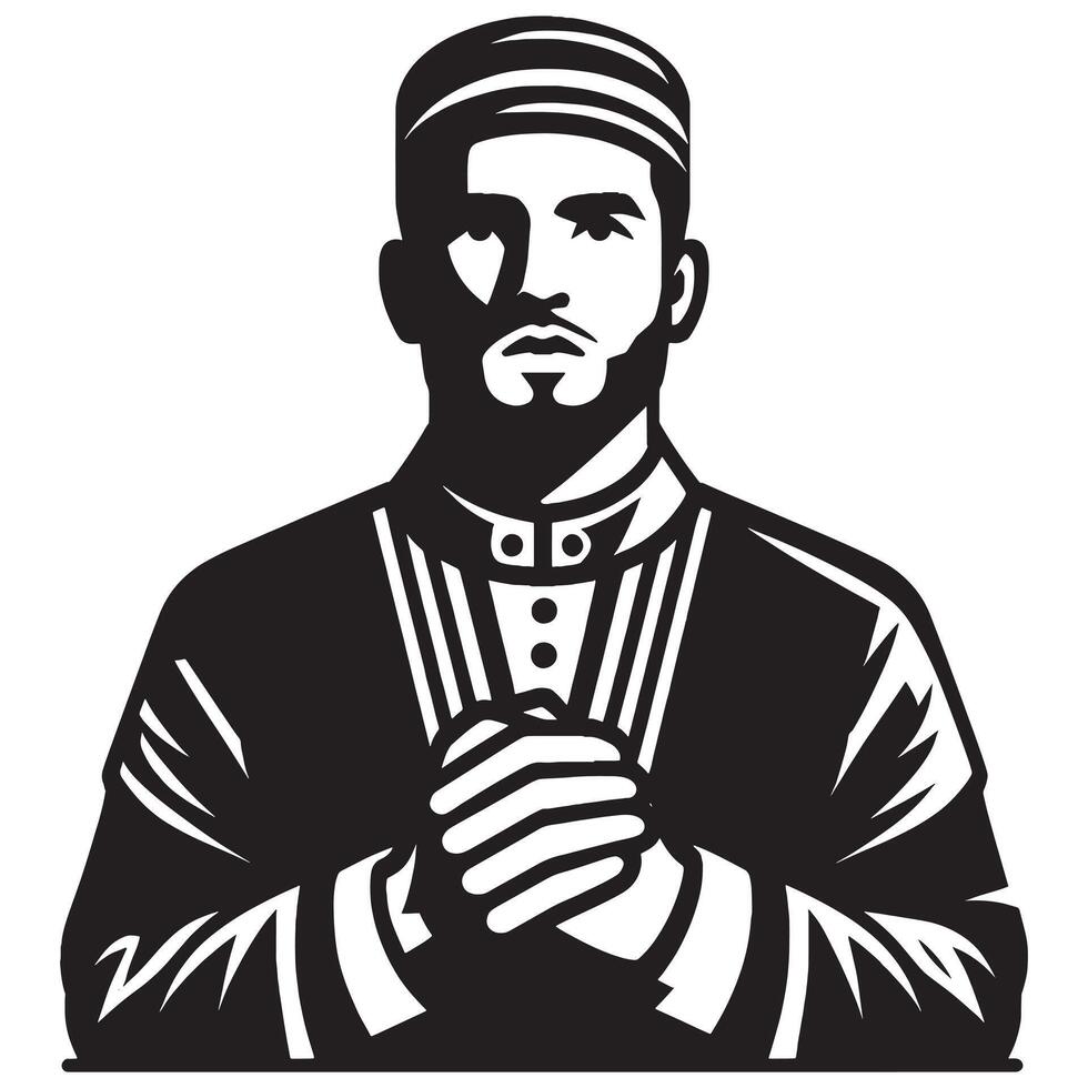 Muslim man praying icon illustration vector
