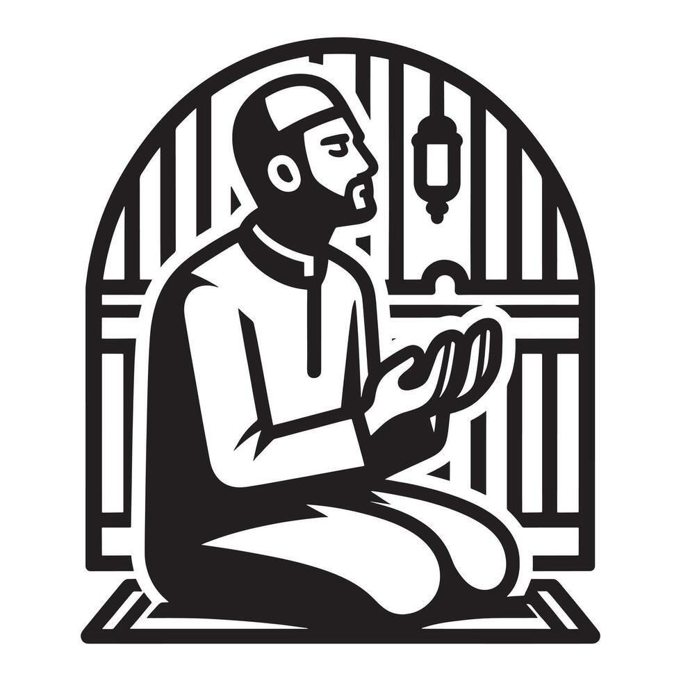 Islamic man praying in mosque illustration vector