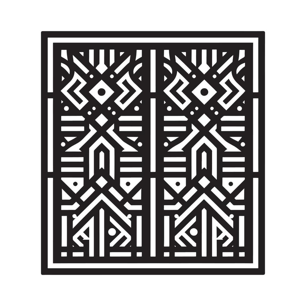 A black and white design of a square with geometric patterns vector