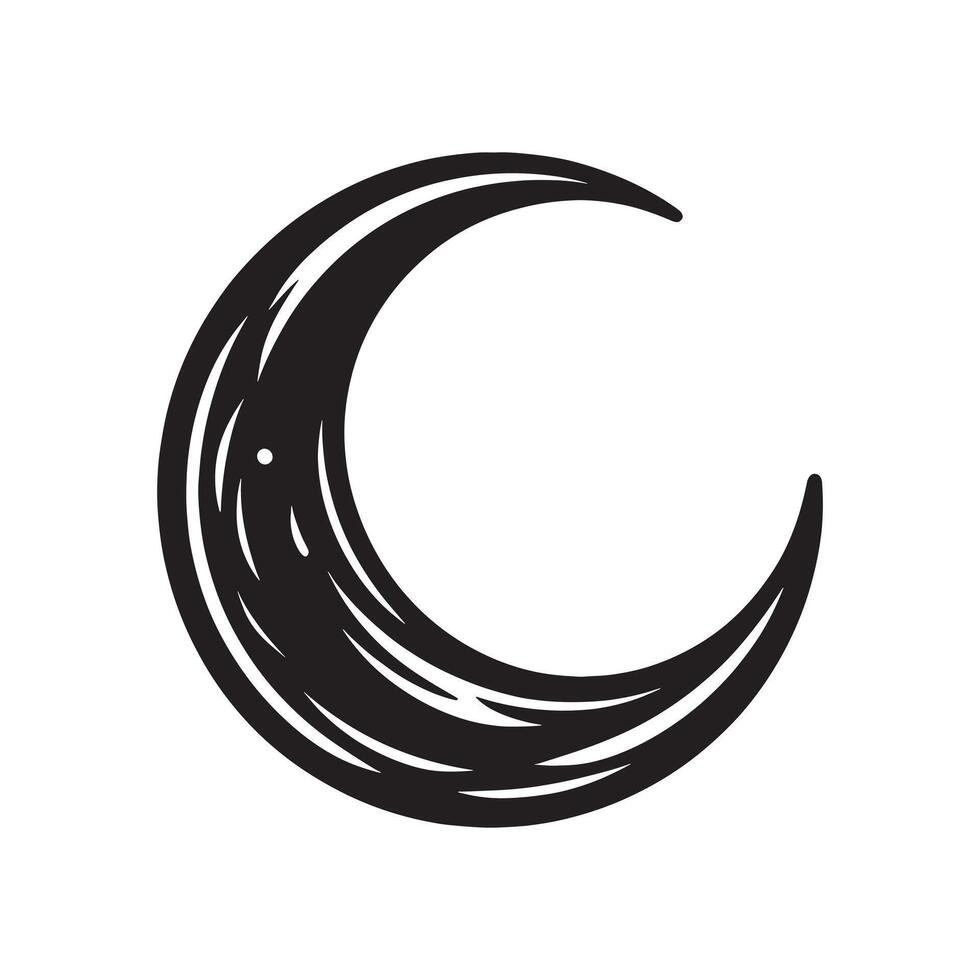 A black and white drawing of a crescent vector