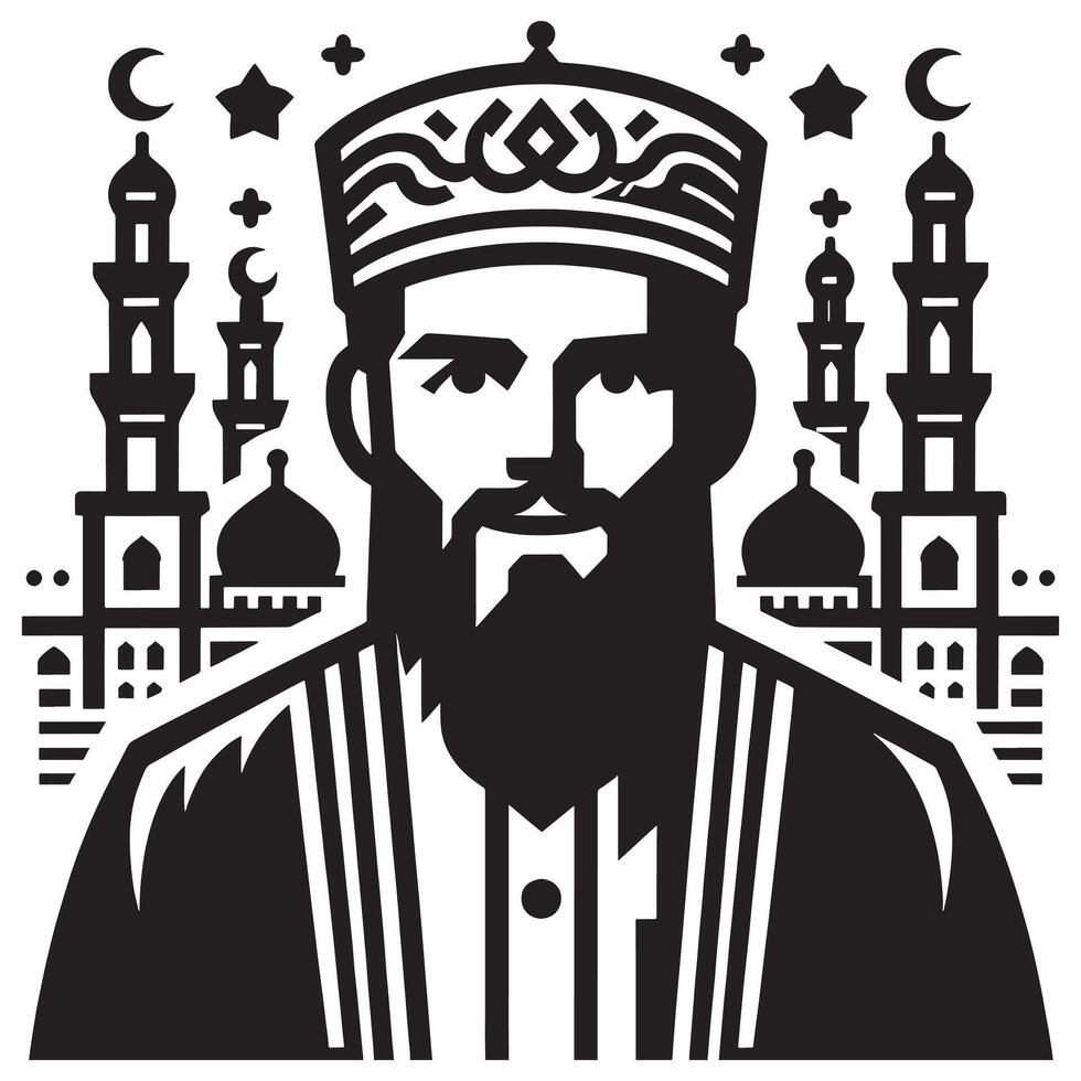 The muslim man with a beard and a mosque in the background vector