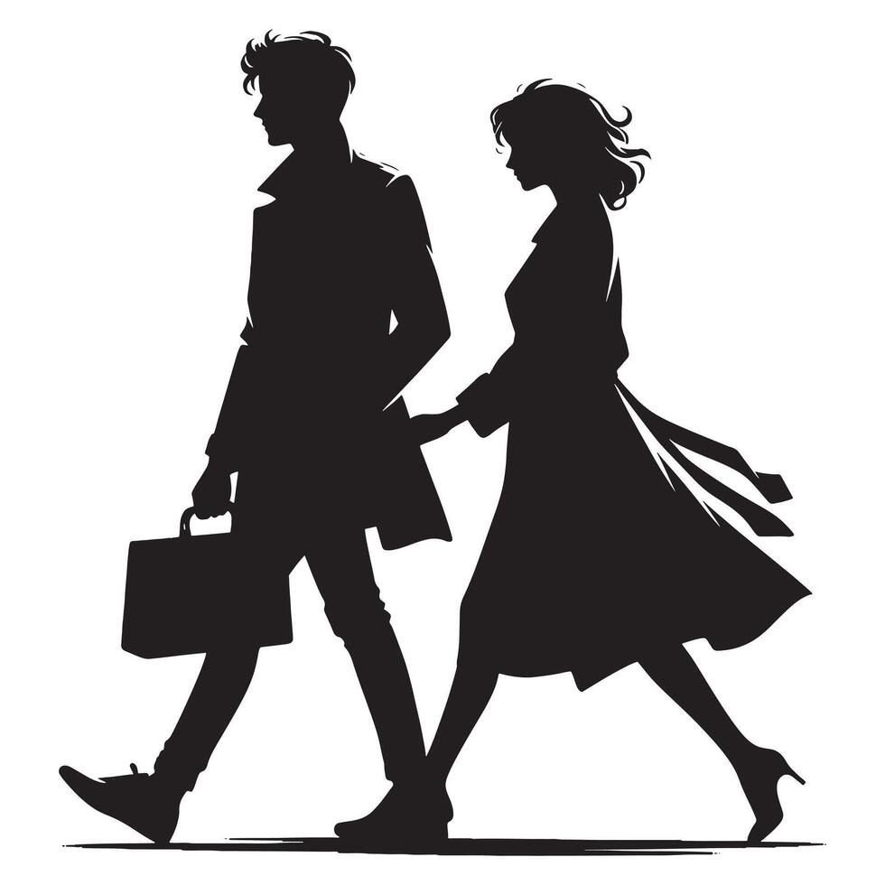 Silhouette of a man and woman walking together vector