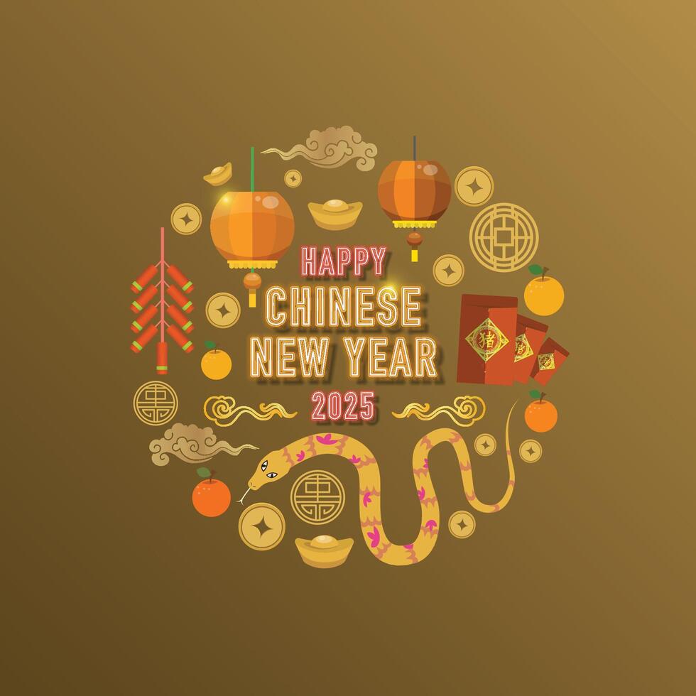 Chinese new year 2025 design with gold background. Year of snake. vector